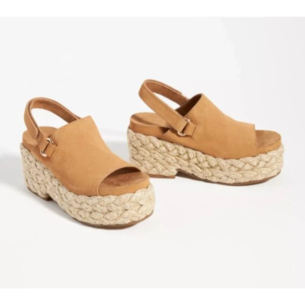 Kelsi Dagger Brooklyn Keys Platform Sandal Espadrille Buckle Strap Tan Women 9.5